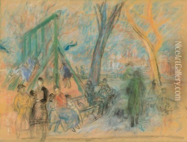 Park At Gracie Square Oil Painting - William Glackens