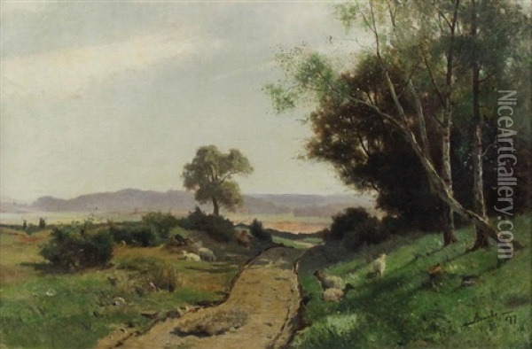 Landscape With Sheep Oil Painting - Louis Alexandre Bouche