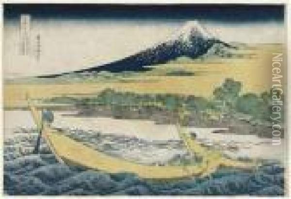 Tokaido Ejiri Tago No Ura 
Ryakuzu (abridged View Of The Coast Of Tago Near Ejiri On The Tokaido) Oil Painting - Katsushika Hokusai
