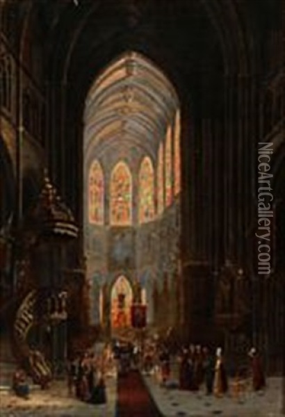Interior From The Church Of St. Jacques In Dieppe Oil Painting - David Roberts