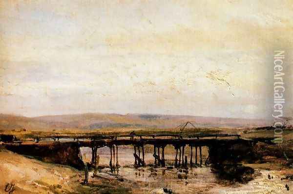 The wood bridge Oil Painting - Eugene Isabey