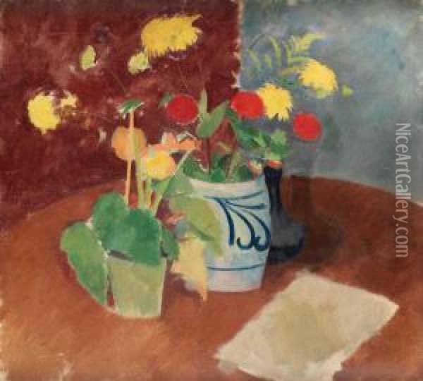 Stilleben Med Blommor I Krukor Oil Painting - Karl Isakson