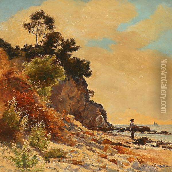 Coastal Scenewith A Boy Fishing Oil Painting - Georges Paul Darasse