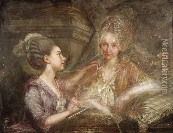 Doppelportrait Zweier Frauen Vor Einer Steinsaule Oil Painting - Johann Anton de Peters