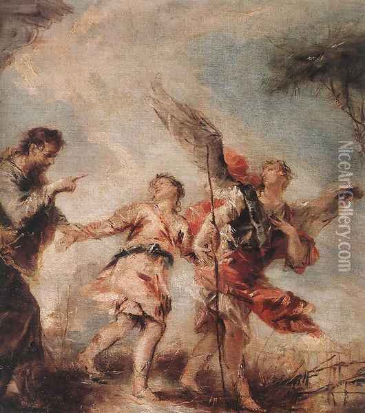 The Departure of Tobias c. 1750 Oil Painting - Giovanni Antonio Guardi