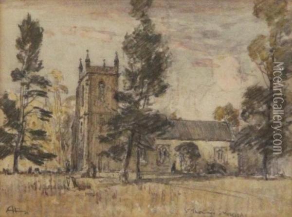 Church In Landscape Oil Painting - Albert Henry Fullwood