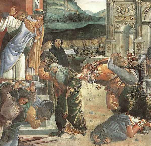 The Punishment of Korah and the Stoning of Moses and Aaron (detail 2) 1481-82 Oil Painting - Sandro Botticelli
