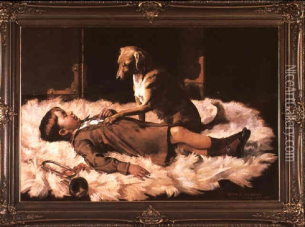 Two Friends (vasco, And His Dog Baron) Oil Painting - Arthur Jose de Souza Loureiro