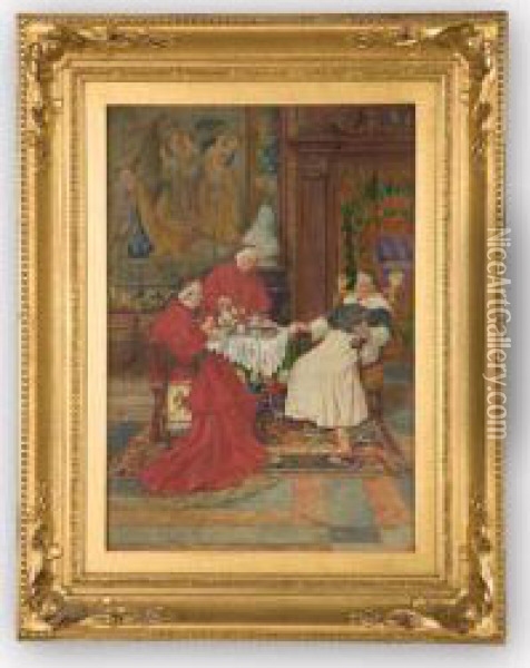 Scene Of Cardinals Having Tea Oil Painting - Pietro Pavesi