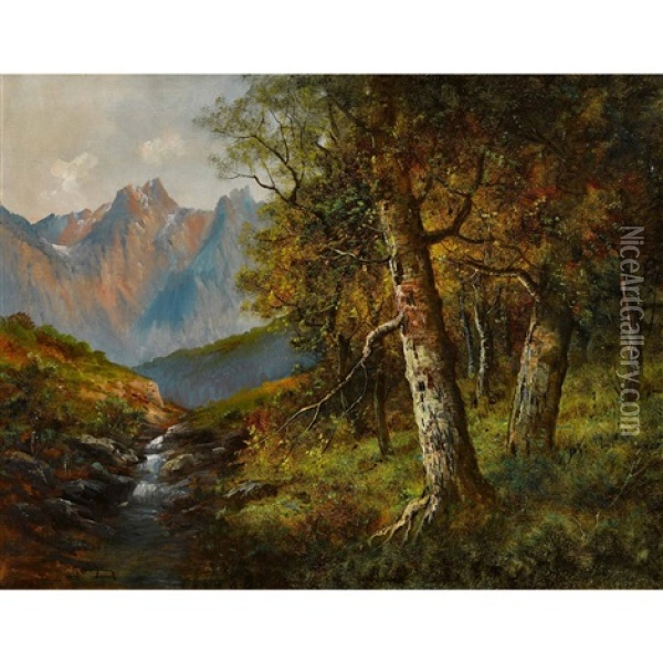 Bergbach Am Waldrand Oil Painting - Emile Godchaux