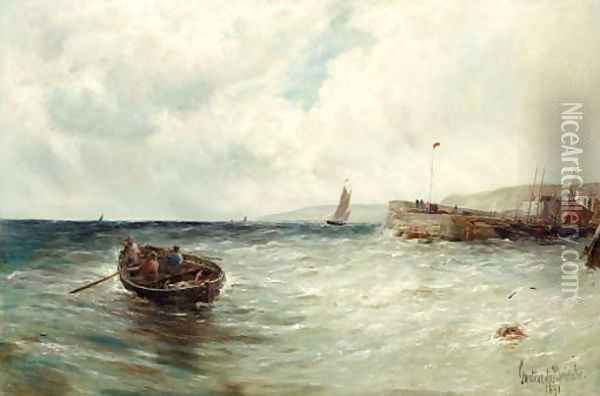 Fishing boats off a jetty Oil Painting - Gustave de Breanski