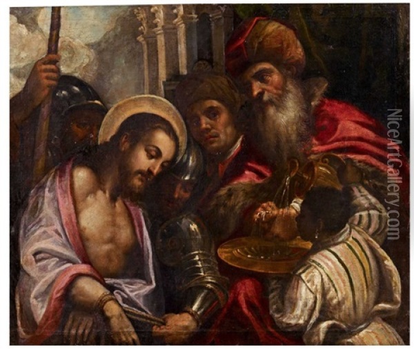 Christus Vor Pilatus Oil Painting - Jacopo Palma il Giovane