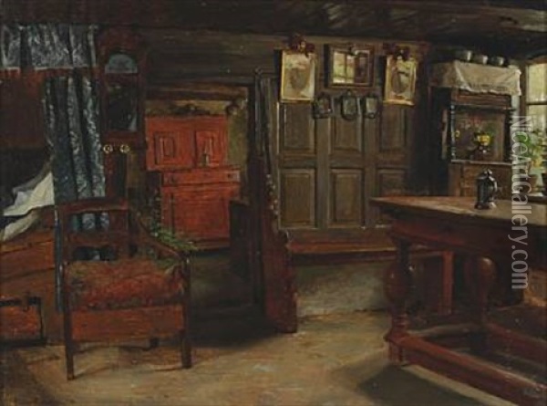 A Peasant Interior Oil Painting - Gustav Vermehren