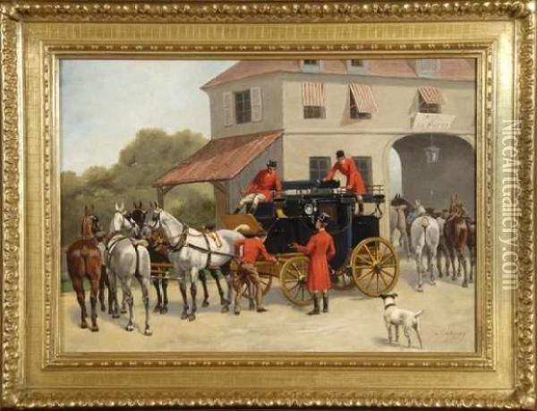 Le Mail Coach Et Son Relais Oil Painting - Charles Fernand de Condamy