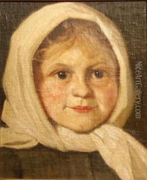 A Young Girl Wearing A Kerchief Oil Painting - Thomas Walch