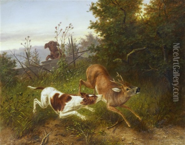 Hunde Reisen Rehbock Oil Painting - Otto Grashey