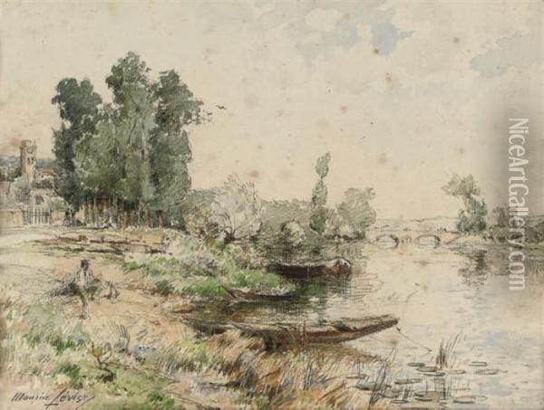 The Riverside On A Summer's Day, A Village Beyond Oil Painting - Maurice Levis