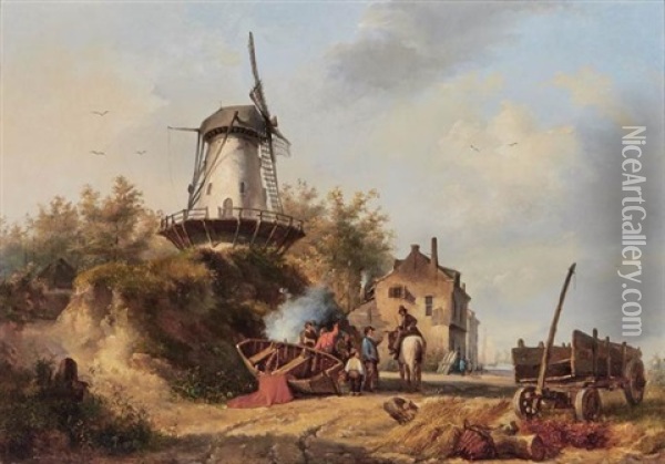 Landscape With A Windmill Oil Painting - Laurent Herman Redig