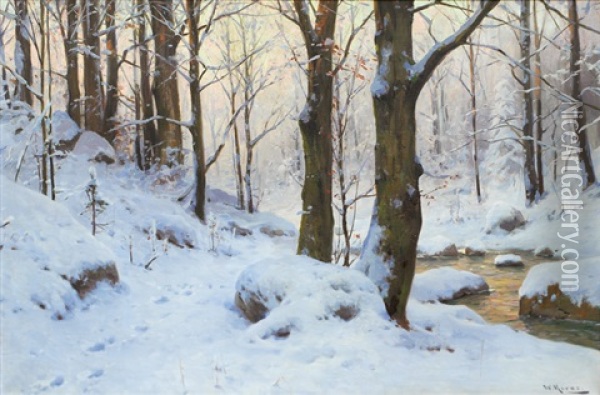Creek In A Forest In Winter Oil Painting - Walter Moras