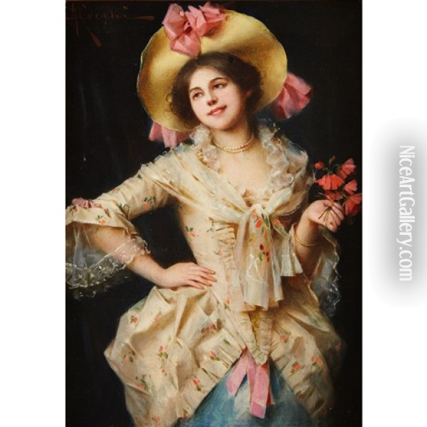 Elegant Lady Oil Painting - Adriano Cecchi