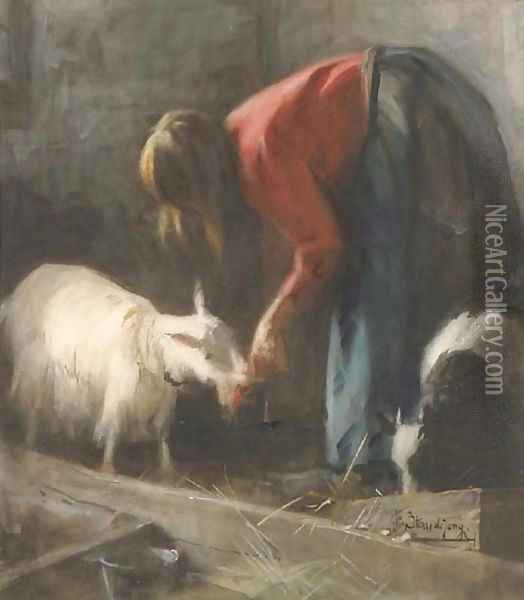 Feeding the goats Oil Painting - Jacobus Frederick Sterre De Jong