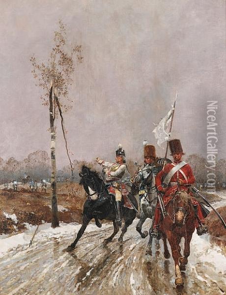 A Prussian Peace Party Under Fire Oil Painting - Richard Caton Woodville