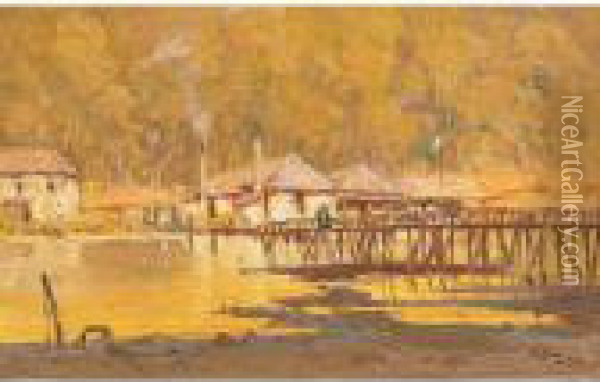 The Store And Bridge, Mosman Bay Oil Painting - Albert Henry Fullwood