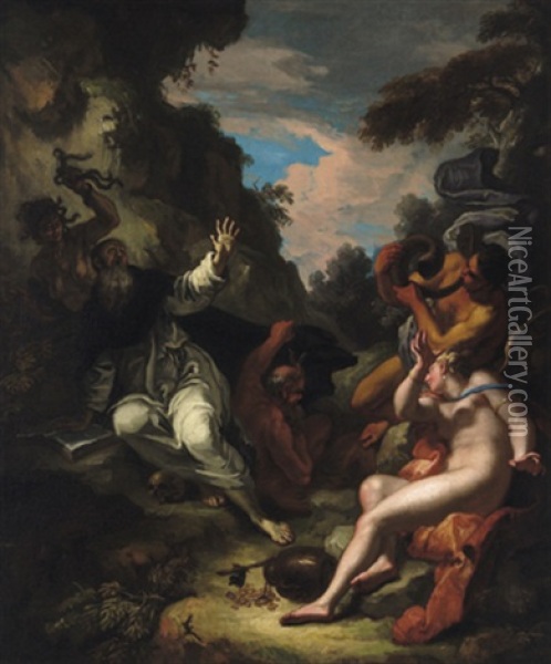 La Tentazione Di Sant'antonio: Die Versuchung Des Heiligen Antonius Oil Painting - Girolamo Brusaferro
