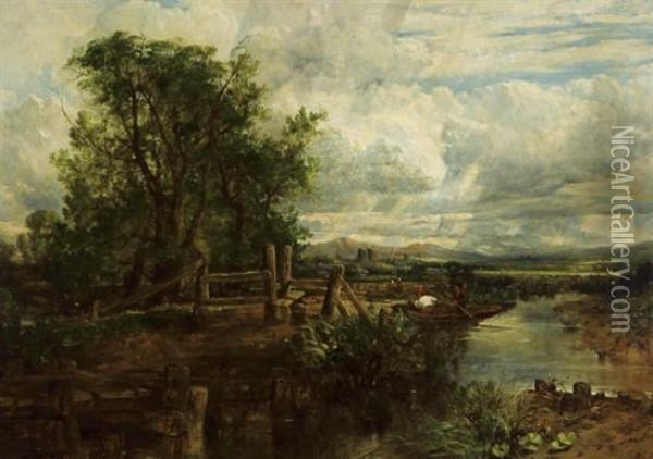 Landscape With Bridge Oil Painting - Frederick Waters Watts