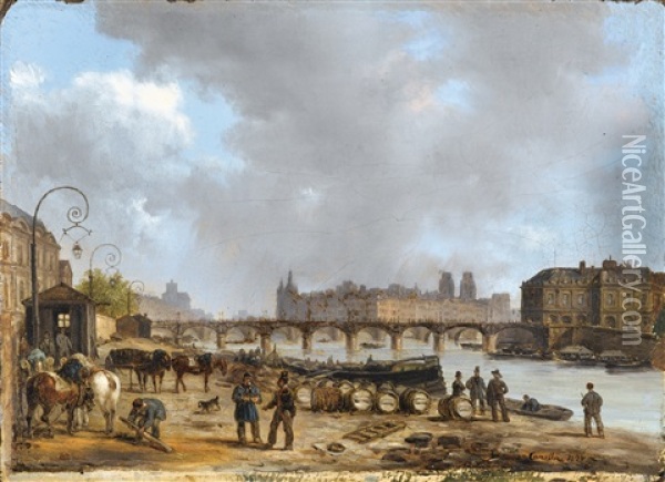 Le Pont Des Arts, Paris Oil Painting - Giuseppe Canella I