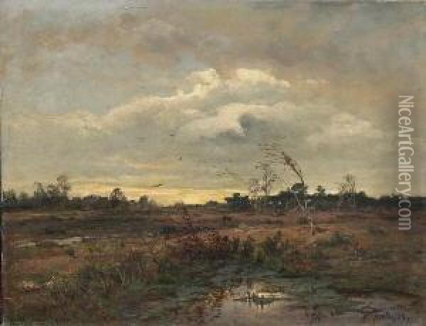 Herbstliche
 Moorlandschaft. Oil Painting - Heinrich Gogarten