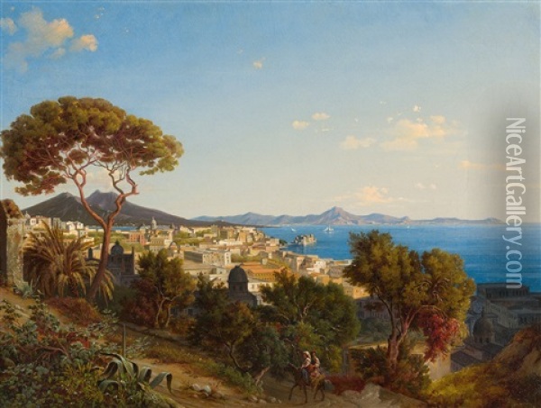 Blick Auf Neapel, Vom Vomerohugel Gesehen Oil Painting - Johann Karl Schultz