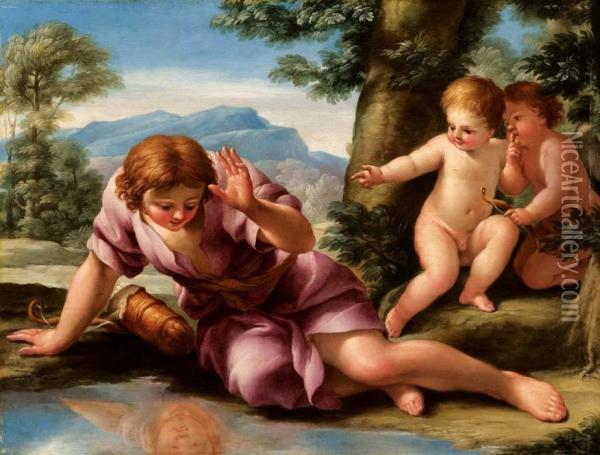 Narciso Alla Fonte Oil Painting - Ludovico Gimignani