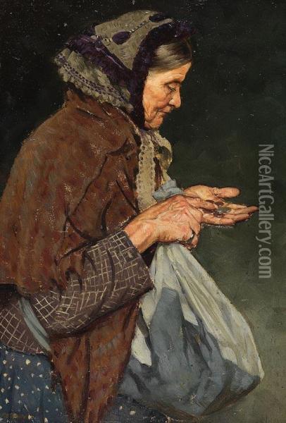 Alte Frau, Munzen Zahlend Oil Painting - Fritz Schnitzler