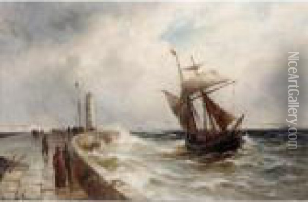 Fishing In Stormy Seas Oil Painting - Gustave de Breanski