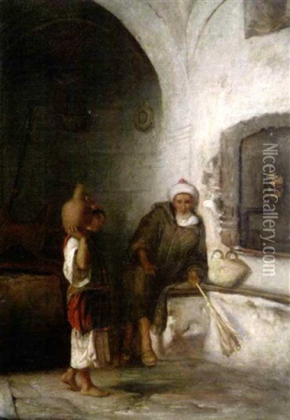 Le Prisonnier De Tanger, L'eau (+ Another, Similar; Pair) Oil Painting - Charles Zacharie Landelle