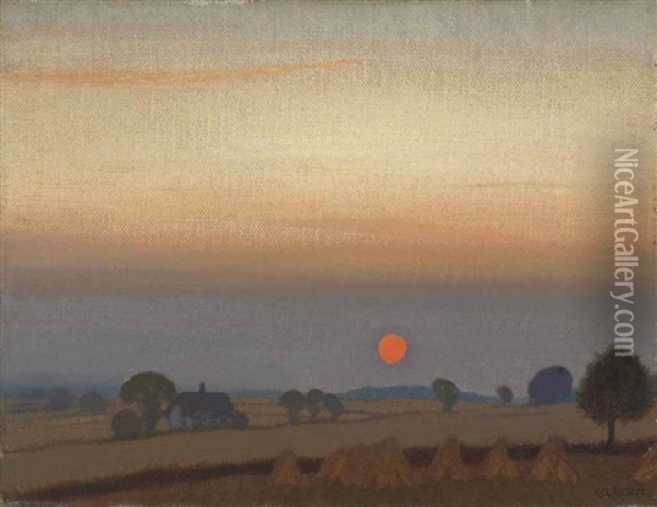 Sunset Oil Painting - Sir George Clausen