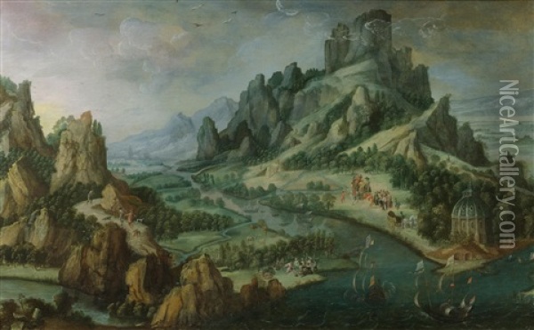 Broad Imaginary Landscape With Allegorical Figures Oil Painting - Tobias Verhaecht