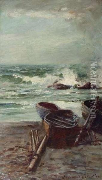 Beached Rowing Boat Oil Painting - Colin Hunter