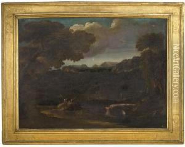 Paesaggio Lacustre Con Pescatore Oil Painting - Ettore Romano