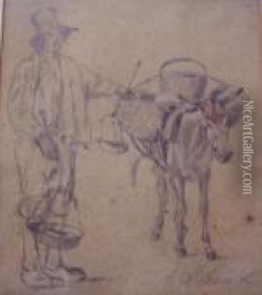 Study Of A Pedlar And Donkey Oil Painting - Johan Adam Klein