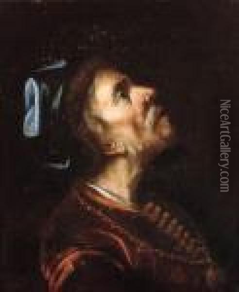 A Man In Oriental Costume, A Fragment (?) Oil Painting - Rembrandt Van Rijn