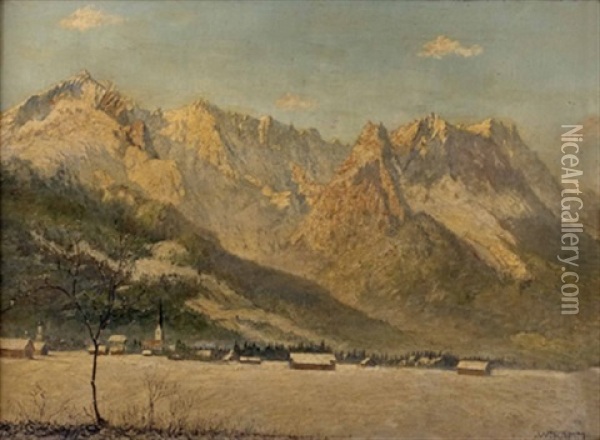 Garmisch Im Winter Mit Alpspitze Und Zugspitzmassiv Oil Painting - Walter Thamm