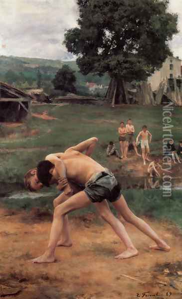 La Lutte (Wrestling) Oil Painting - Emile Friant