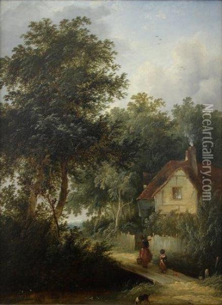 Milkmaid And Daughter By Cottage Oil Painting - Edward Jr Williams