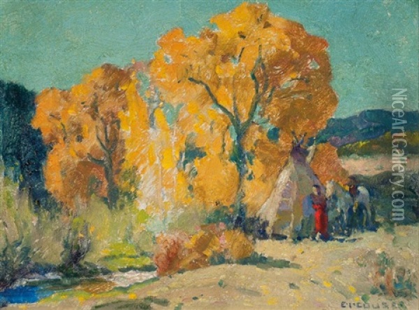 Taos Canyon Camp Oil Painting - Eanger Irving Couse