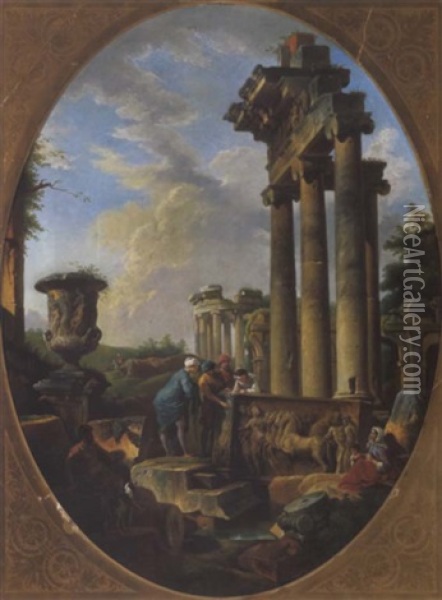 Capriccio Mit Romischen Bauten (capriccio Con Edifici Romani) Oil Painting - Giovanni Paolo Panini