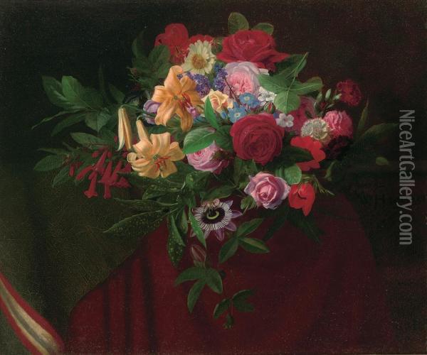A Bouquet Of Summer Blooms Oil Painting - William Hammer
