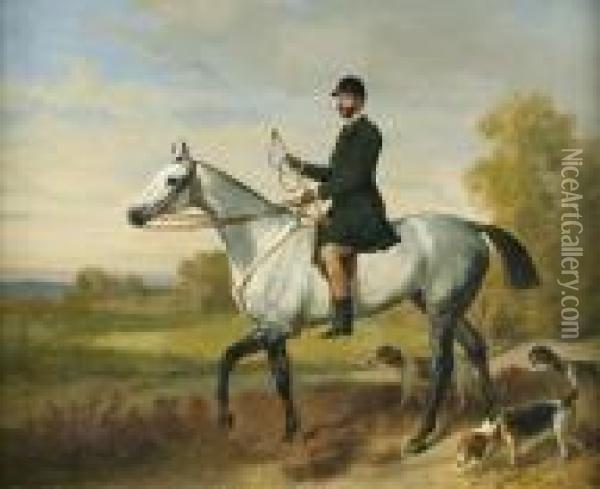 Un Cavalier Se Promenant Avec Ses Chiens Oil Painting - Emil Adam