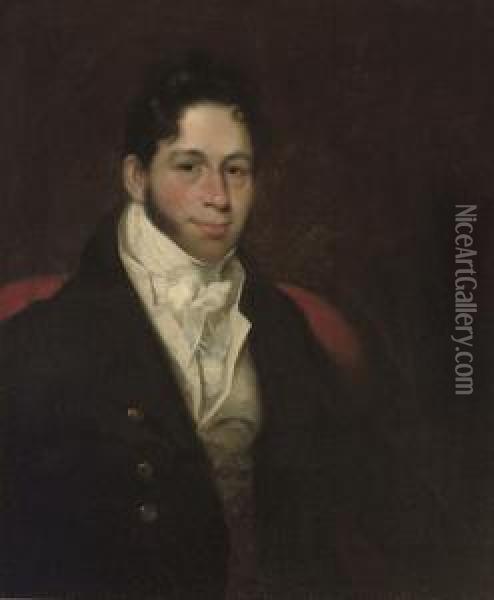 Portrait Of A Gentleman, Bust-length, In A Black Coat Oil Painting - George Henry Harlow